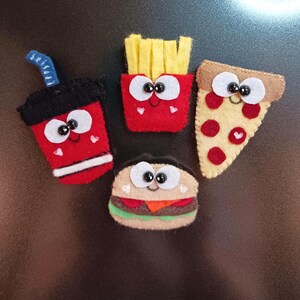 Lunch Time Whimsical Magnets, Set of 4, Wool Felt, # 1