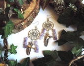 Silver earrings quot Dreamcatcher quot , semi-precious pearls in Amethyst, feather and birds
