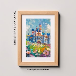 Springtime Sleeping Beauty Castle Oil Painting Wall Art DIGITAL DOWNLOAD | Printable Artwork | Pastel Floral Scenery