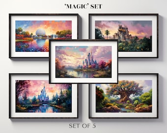 Samsung Frame TV Art - &#39;Magic&#39; | Set of 5 Digital TV Wallpapers | Whimsical, Colorful TV Art | Orlando Theme Park Inspired