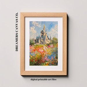 Springtime Cinderella Castle Oil Painting Wall Art DIGITAL DOWNLOAD | Printable Artwork | Pastel Floral Scenery
