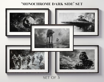 Samsung Frame TV Art - 'Monochrome Dark Side' | Set of 5 Digital Art for Smart TVs & Wall Displays | Fantasy, Fandom Oil Painting TV Art