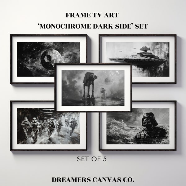 Samsung Frame TV Art - 'Monochrome Dark Side' | Set of 5 Digital TV Wallpapers | Fantasy, Fandom Oil Painting TV Art