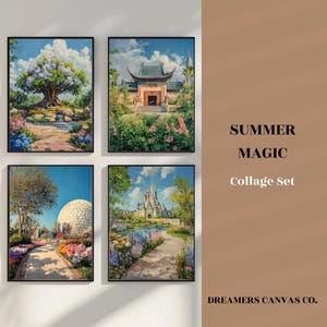 Summer Magic Oil Painting Wall Art Collage Set DIGITAL DOWNLOAD | Printable Artwork | Colorful, Floral Theme Park Icons