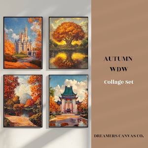 Autumn WDW Oil Painting Wall Art Collage Set DIGITAL DOWNLOAD | Printable Artwork | Theme Park Icons in Fall