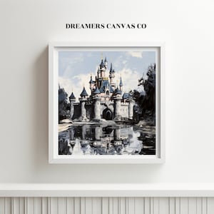Sleeping Beauty Castle Oil Painting Wall Art DIGITAL DOWNLOAD | Printable Artwork, Square Artwork, Pastel Tones