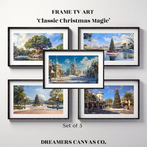 Décoration pour téléviseur Samsung Frame - « La magie de Noël classique » | Lot de 5 papiers peints pour télévision numérique | Vacances, hiver Art pour la télévision dans les parcs à thème