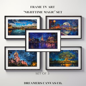 Arte para TV con marco Samsung: 'Nighttime Magic' / Juego de 5 fondos de pantalla para TV digital / Arte para TV colorido y extravagante