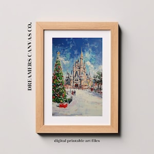 Christmas Castle Oil Painting Wall Art DIGITAL DOWNLOAD | Printable Artwork | Holiday, Winter Scenery