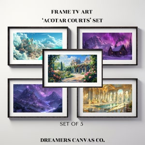 Samsung Frame TV Art - &#39;ACOTAR Courts&#39; | Set of 5 Digital TV Wallpapers | Fantasy Book Digital Art | Colorful Scenery | Book Nerd Tv Art