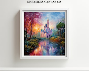 Colorful Cinderella Castle Oil Painting Wall Art DIGITAL DOWNLOAD | Printable Artwork