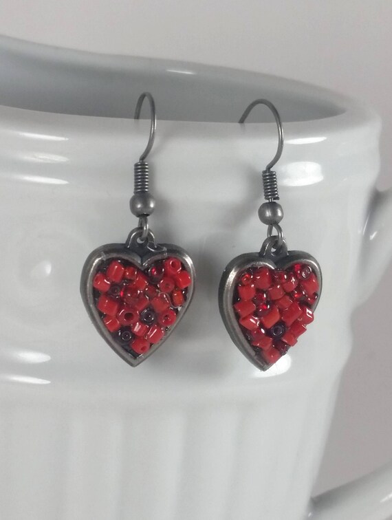 Items similar to Red Heart Earrings, Heart Earrings, Red Jewelry, Heart ...