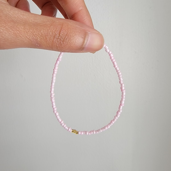 Pink Grace Bracelet, Super Dainty Seed Bead Bracelet, Inexpensive Bridesmaid Gift, Everyday Delicate Bracelet, Teenage Girls Gift Ideas