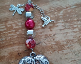 Purse Charm Red Heart Dragonfly