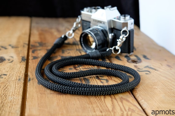 Rope Camera Strap in Black with Metal Clasps by APMOTS - Shoulder Sling Crossbody