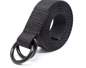 D-Ring Nylon Belts in Black by apmots - 1" inch wide - Custom Color & Length Options