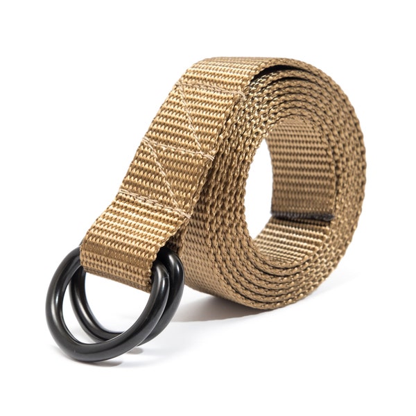 D-Ring Nylon Belts in Coyote Brown/Tan by apmots - 1" inch wide - Custom Color & Length Options