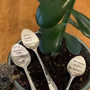 Plant Stakes, Silver Spoon, Bookmark, Garden Marker, Potted Plant Gift Fun Tag, Vintage, Hand Stamped, Upcycled Silverware, Recycled Cutlery
