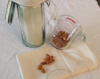 Nut Milk Bag, Zero Waste, Organic Cotton Filter Strainer, DIY Almond Milk, Juice Strainer, Large Cold Brew Coffee Filter, GOTS Greige Muslin