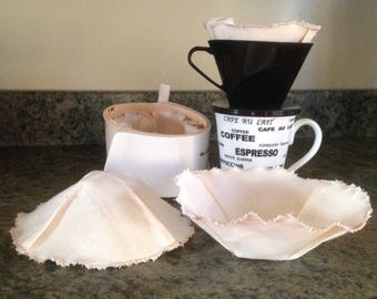 Organic Cotton Reusable Coffee Filter, Universal Basket Filter, Zero Waste, Cone Coffee Filter, Eco Friendly, GOTS Greige Muslin and Thread