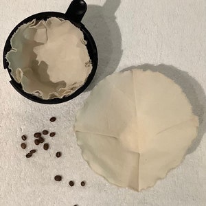 Organic Cotton Reusable Coffee Filter, Universal Basket Filter, Zero Waste, Cone Coffee Filter, Eco Friendly, GOTS Greige Muslin and Thread image 6