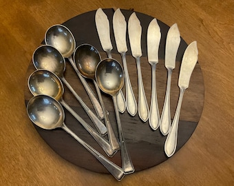 Silverplate Soup Spoons, Knives, Vintage, Fine Dining Tableware, Silverware, EPNS, Sheffield England, Dinnerware, 6 piece set Cutlery