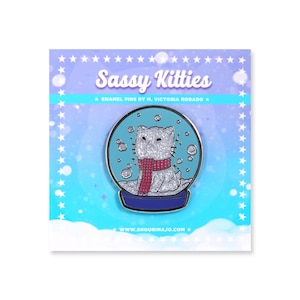 Snow Cat Snowglobe Cute Kitty Hard Enamel Lapel Pin