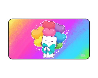 Love Balloons Rainbow Bubble Kittea Desk Mat