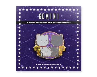Gemini Cat Cosmeek Twins Kitty Zodiac Hard Enamel Lapel Pin