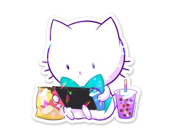 Bubble Kittea Gamer Sparkly Sticker