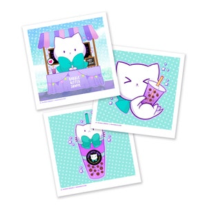 Bubble Kittea Shoppe Time Art Print Cute Kitty Cat vierkante kaart