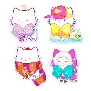 Vinyl Sticker Seasons Bubble Kittea Sparkly Stickers Spring Summer Fall Winter image 1