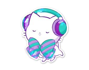 Bubble Kittea Headphones Sparkly Sticker