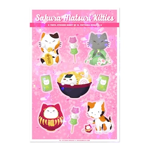 Sassy Kitties Sakura Matsuri Feuille d’autocollants étincelants