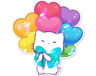 Bubble Kittea Love Balloons Sparkly Sticker