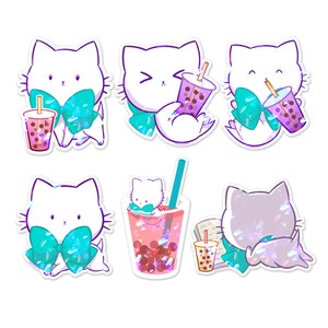 Vinyl Sticker Bubble Kittea Cute Tea Cat