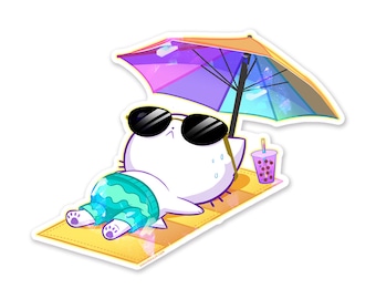 Bubble Kittea Beach Time Sparkly Sticker