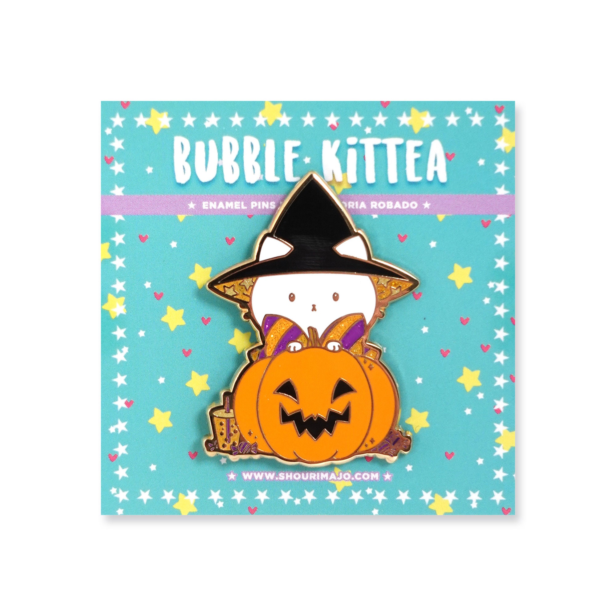 Halloween Bubble Kittea Pumpkin Cute Tea Cat Hard Enamel Lapel Pin