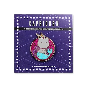Capricorn Cat Cosmeek Goat Kitty Zodiac Hard Enamel Lapel Pin