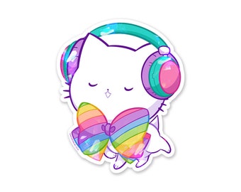 Bubble Kittea Headphones Rainbow Sparkly Sticker