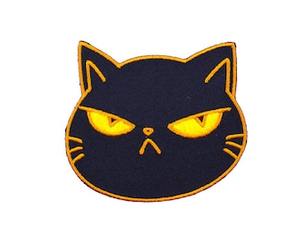 Angry & Grumpy Black Cat Negini Cute Cat Iron-on Sew-on Embroidery Applique Patch