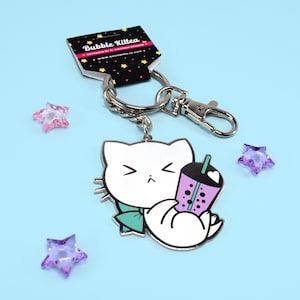 タピオカティー かわいいティーキャット ハードエナメル かわいいキーホルダー