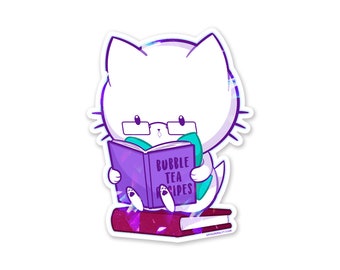 Bubble Kittea Reading Sparkly Sticker