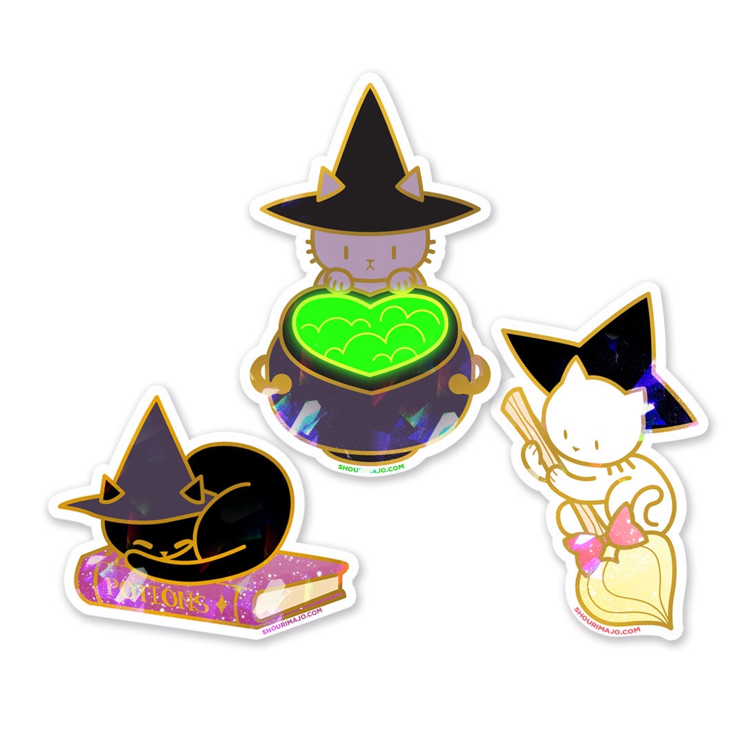 Vinyl Sticker Halloween Cauldron Cute Witch Cat - Etsy