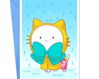 Bubble Kittea Rain Greeting Card