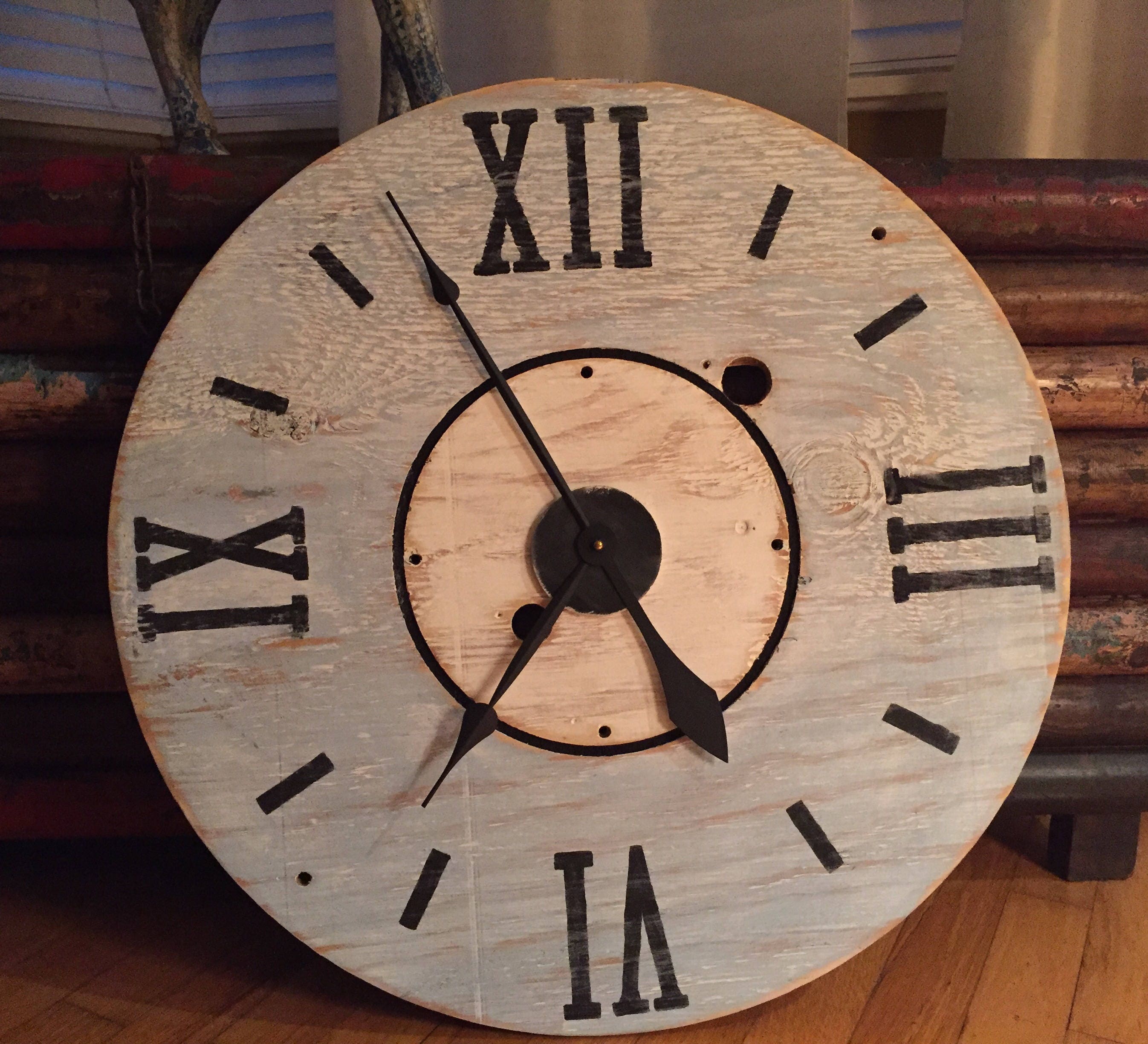 Oversized wall clock Farmhouse clock Rustic clock Large Etsy