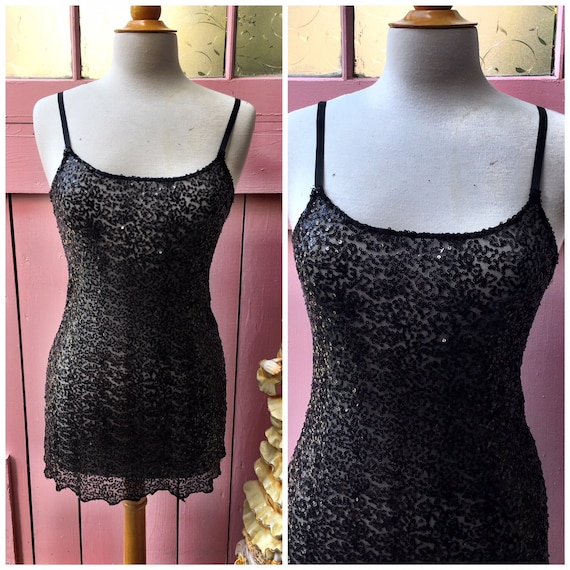 Vintage Intimately Free People Sheer Black Sequin Slip Dress Etsy