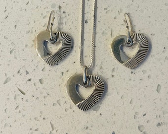 Sterling Silver Heart Necklace and Earring Set