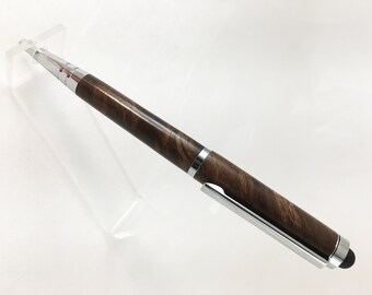 TEC7 Chrome Spalted Poplar Touch Screen Stylus Convertible Ball Point Wood Pen