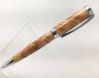 Concava Spalted Curly Pecan Wood Wood Ball Point Pen